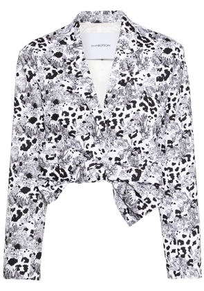 pushBUTTON bow printed cropped jacket - White