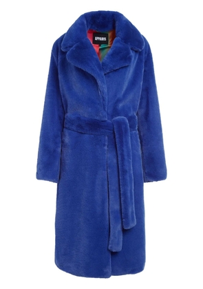 Apparis belted faux-fur midi coat - Blue