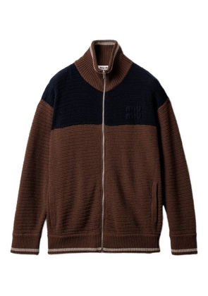 Miu Miu logo-detail zipped cardigan - Brown