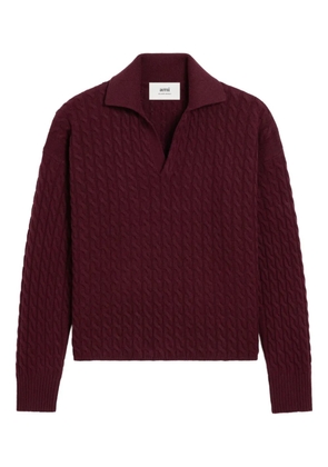 AMI Paris cable-knit wool polo shirt - Red