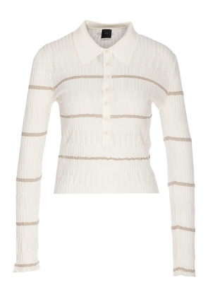PINKO stripe-ribbed polo top - White