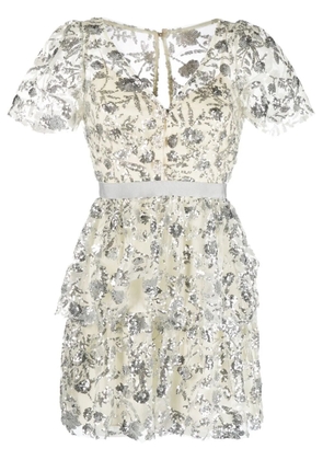Self-Portrait sequined tiered minidress - Neutrals