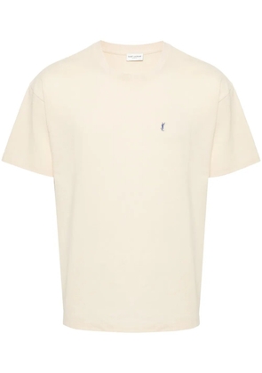 Saint Laurent Cassandre-embroidered piqué T-shirt - Yellow