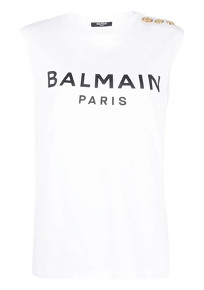 Balmain logo-print detail tank top - White