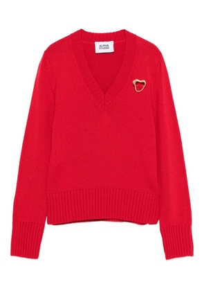 ALPHA STUDIO heart-detail V-neck sweater - Red