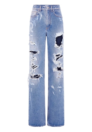 Rabanne ripped-detailing cotton wide-leg jeans - Blue