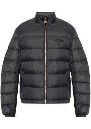 Versace embroidered logo puffer jacket - Black