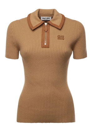 Miu Miu ribbed polo shirt - Neutrals