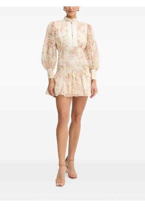 Bardot eyelet-embroidered ruffled mini dress - Neutrals