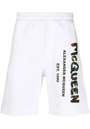 Alexander McQueen Graffiti-print cotton track shorts - White