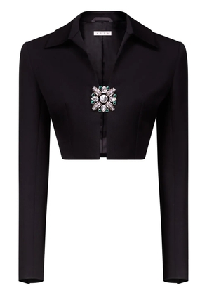 AREA crystal-brooch cropped jacket - Black