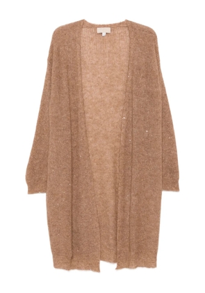 120% Lino open-front embellished long cardigan - Brown