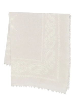 Liska paisley-border frayed scarf - White