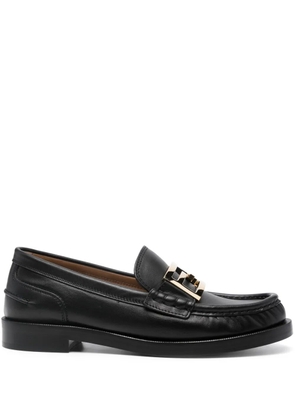 FENDI FF logo-plaque leather loafers - Black