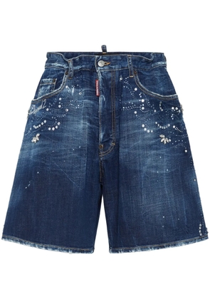 DSQUARED2 rhinestone-embellished denim shorts - Blue