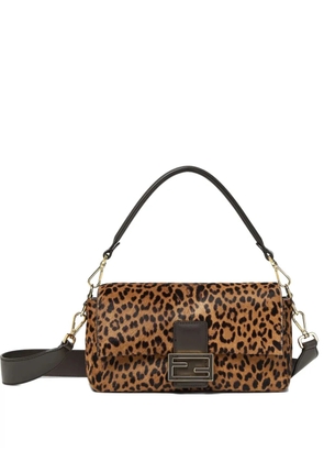 FENDI Baguette® leopard-print logo-plaque tote bag - Brown