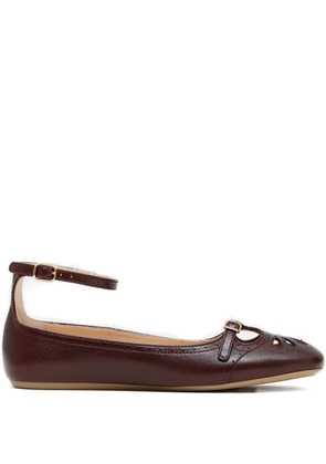 Chloé ankle-strap perforated ballet flats - Brown