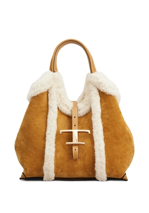 Tod's shearling-trimmed suede bag - Brown