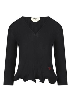 FENDI V-neck ruffled top - Black