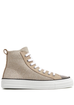 Brunello Cucinelli Monili-embellished metallic-knit sneakers - Neutrals