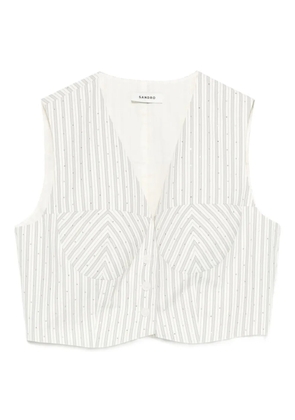 SANDRO striped rhinestone-embellished crop top - White