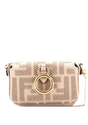 Fendi Pre-Owned Chain Baguette Charm Bag Zucca Canvas Nano crossbody bag - Neutrals