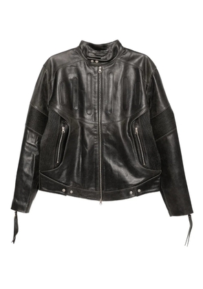 JUNTAE KIM embossed-leather biker jacket - Black