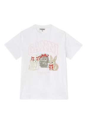 GANNI GANNI T-SHIRT BASIC COTTON JERSEY CUTE ANIMALS - White