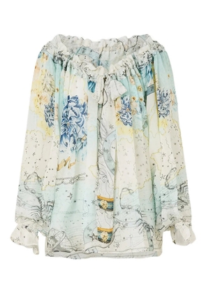 Camilla gathered round-neck blouse - White