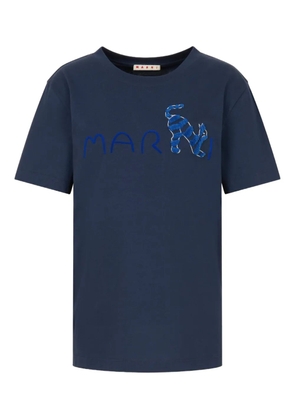 Marni flocked logo animal T-shirt - Blue