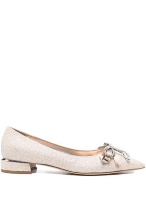 Jimmy Choo crystal-bow glitter ballet flats - Neutrals