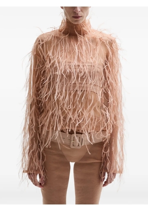 Atu Body Couture feather high-neck top - Neutrals