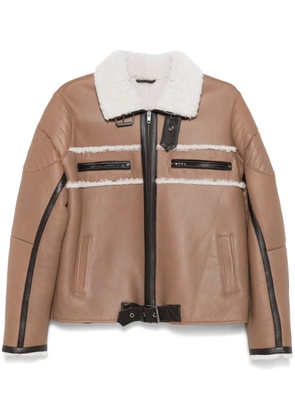 Manokhi shearling-detail leather jacket - Brown