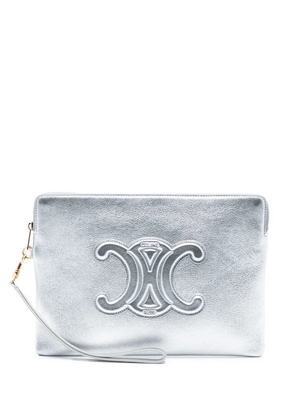Celine Pre-Owned 2023 Metallic Calfskin Cuir Triomphe Zip Pouch clutch bag - Silver
