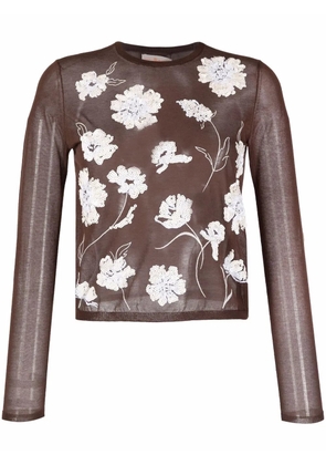 Tory Burch floral-embroidered knitted top - Brown