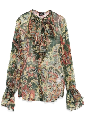 ETRO ruffled-detail crepon shirt - Green