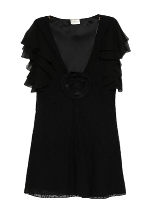 Saint Laurent flower-brooch mini dress - Black