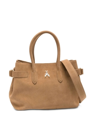 Patrizia Pepe New Business logo-embellished suede shoulder bag - Neutrals