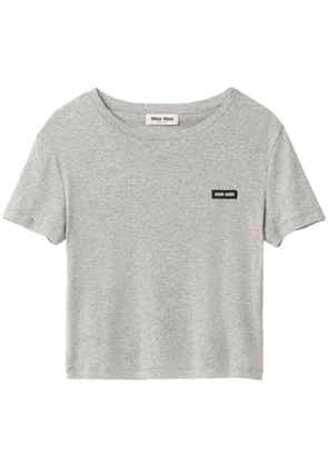 Miu Miu logo-patch T-shirt - Grey