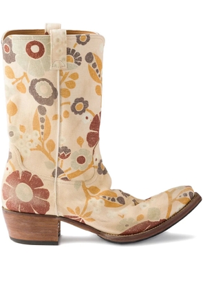 Prada floral-print cowboy boots - Neutrals