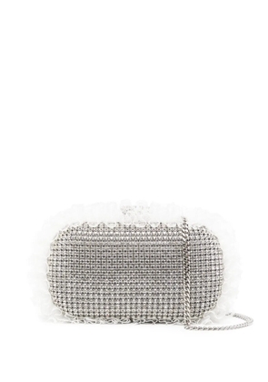 Self-Portrait crystal lace-detail clutch bag - Silver