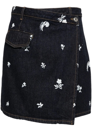 Lanvin floral-embroidered denim skirt - Blue