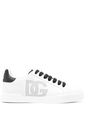 Dolce & Gabbana Portofino perforated-logo leather sneakers - White
