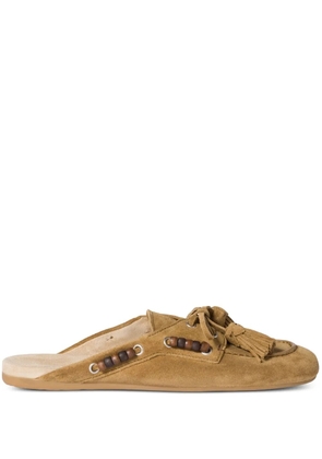 Miu Miu beaded tassel flat mules - Brown