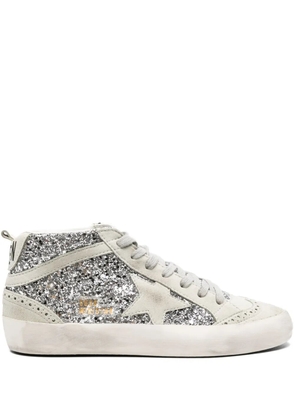 Golden Goose Mid-Star glitter-detail leather sneakers - Silver