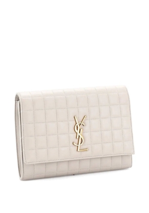 Saint Laurent Pre-Owned Monogram Flap Pouch Square Quilted Leather clutch bag - White