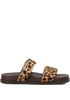 FENDI Feel leopard-print buckle sandals - Brown
