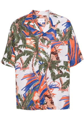 RHUDE floral-print linen shirt - White