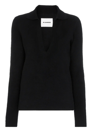 Jil Sander Collared v-neck knit jumper - Black