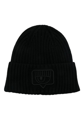 Chiara Ferragni Eyelike-patch beanie hat - Black